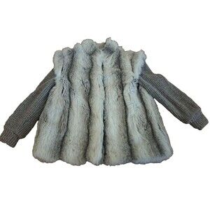 Vintage Jordache Faux Fur Convertible Vest Jacket Knit Sleeves Womens Large